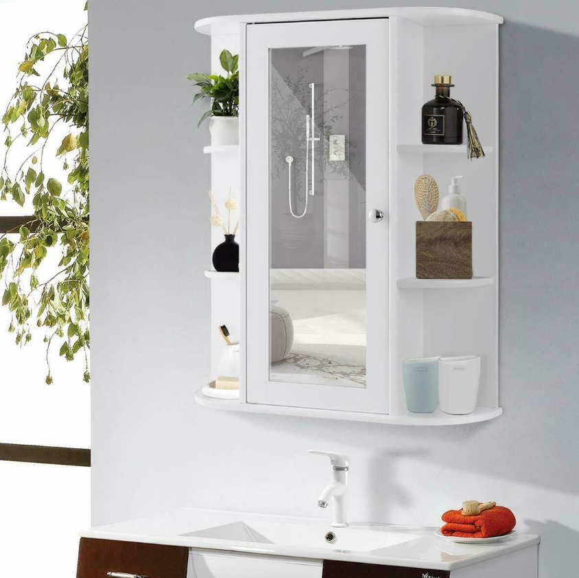 Home Bathroom Wall Mount Cabinet Storage Shelf Over Toilet w/ Mirror Door