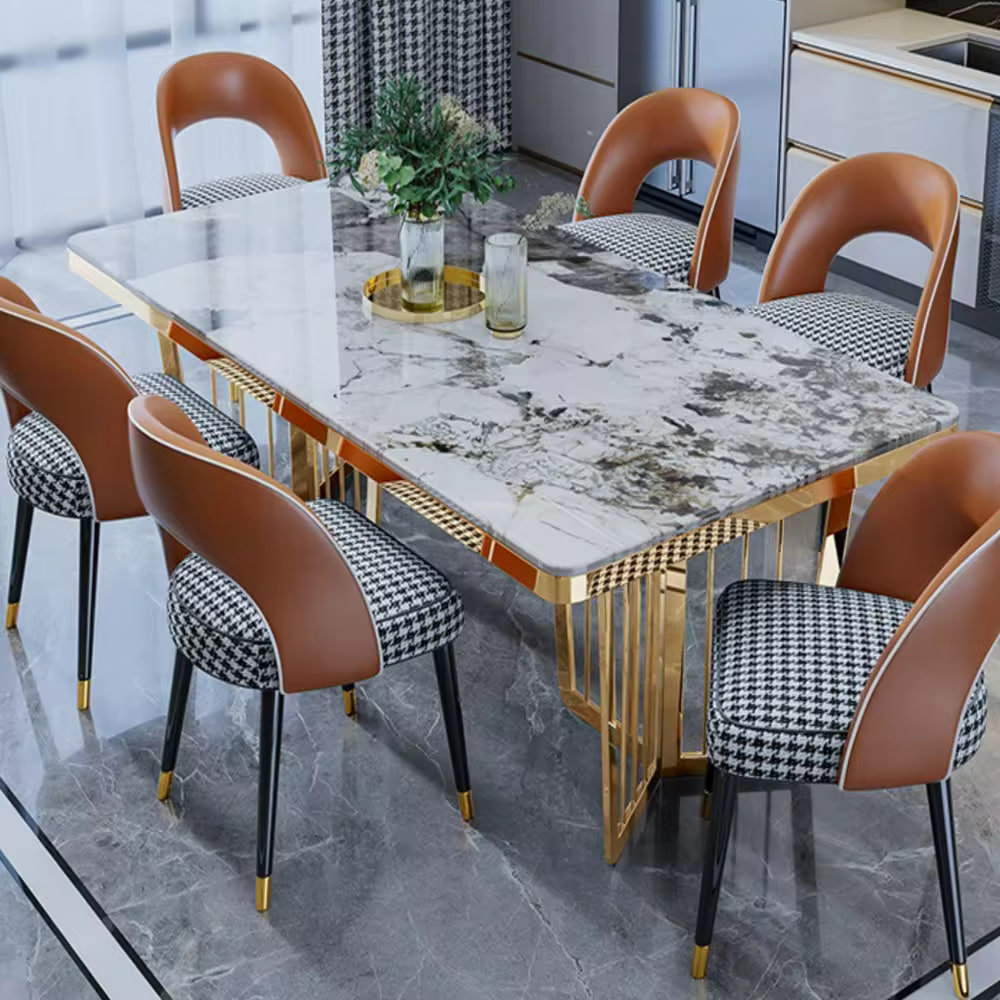 Bjflamingo Italian carbon steel dinning tables sets luxury 6 chairs