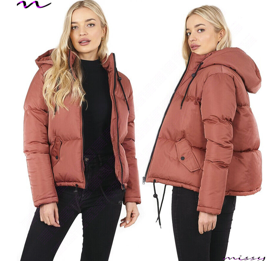 NEW WOMENS LADIES SHORT QUILTED WINTER COAT PUFFER HOODED JACKET PARKA SIZE