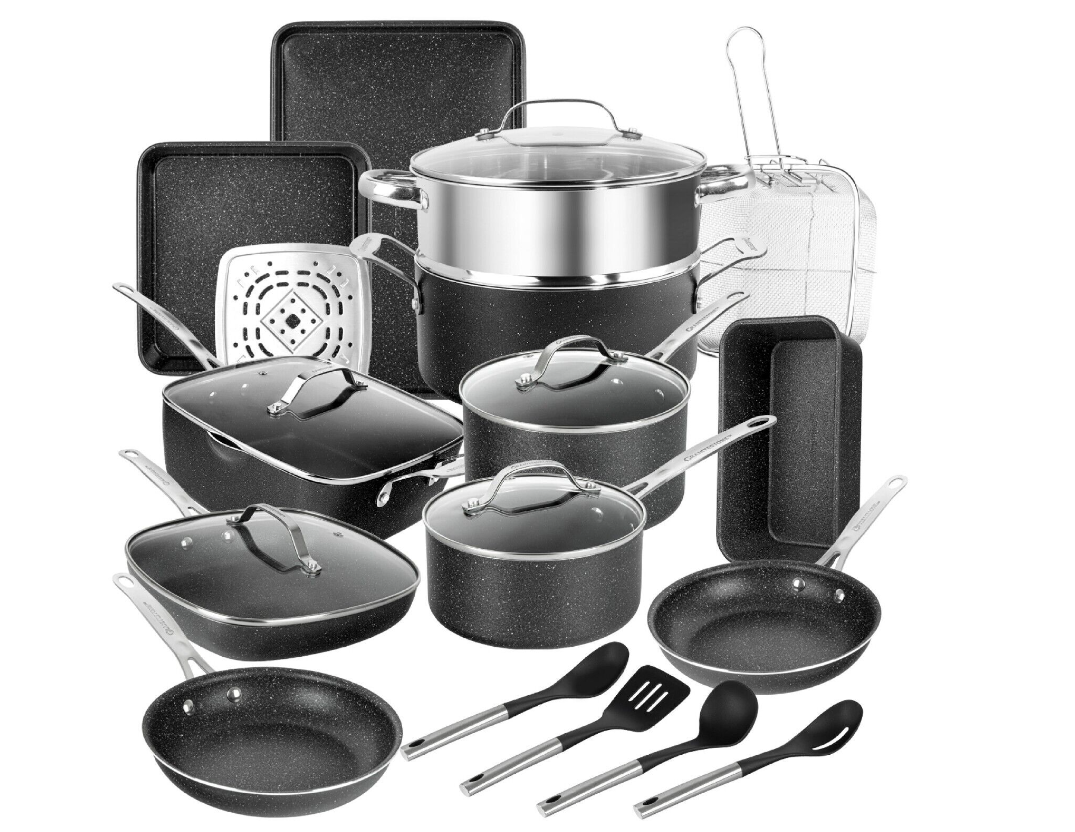 Granitestone Diamond 22-Piece Non-Stick Aluminum Cookware Set with Utensils